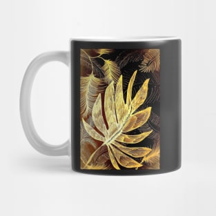 gold shimmer metallic tropical leaves Mug